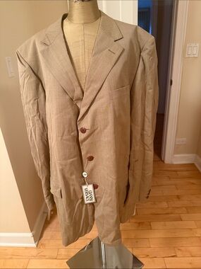 Versace Beige Men's Single-Breasted Blazer with Brown Buttons